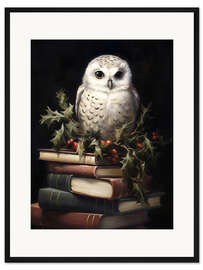 Gerahmter Kunstdruck Weiße Eule auf Büchern