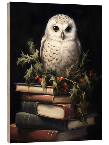 Quadro de madeira White Owl on Books