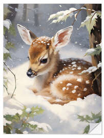 Vinilo para la pared Sleeping Fawn in Snow Forest