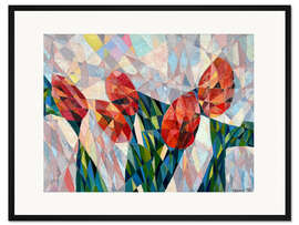 Gerahmter Kunstdruck Stillleben mit Tulpen auf weißem Hintergrund