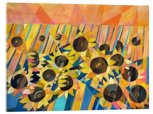 Cuadro de metacrilato Red Sunset With Sunflowers