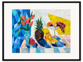 Gerahmter Kunstdruck Stillleben mit Ananas und Bananen