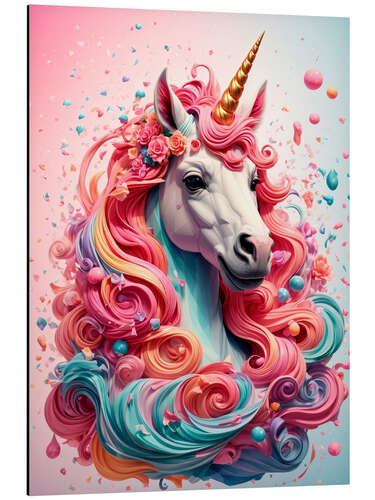 Aluminium print Unicorn in Pink and Turquoise