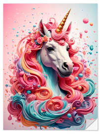 Selvklebende plakat Unicorn in Pink and Turquoise