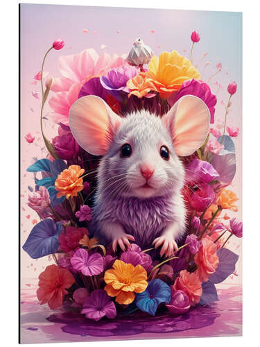 Quadro em alumínio Mouse in Colourful Flowers