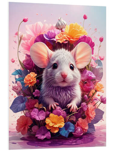 Foam board print Mouse in Colourful Flowers