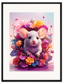 Gerahmter Kunstdruck Mäuschen in Bunten Blumen