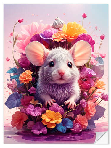 Vinilo para la pared Mouse in Colourful Flowers