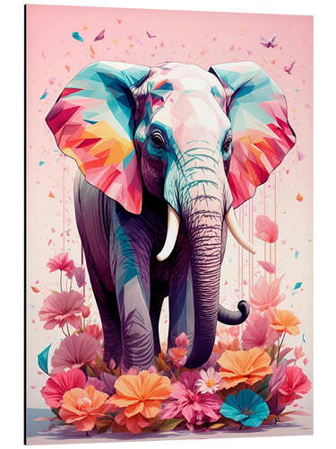 Tableau en aluminium Floral Elephant