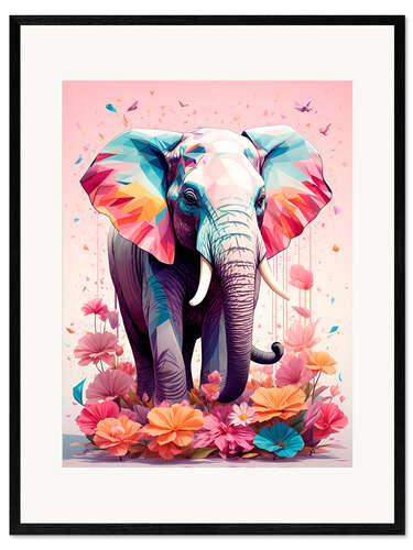 Framed art print Floral Elephant
