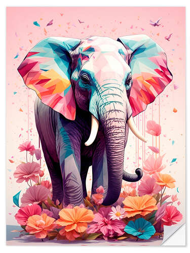 Selvklebende plakat Floral Elephant