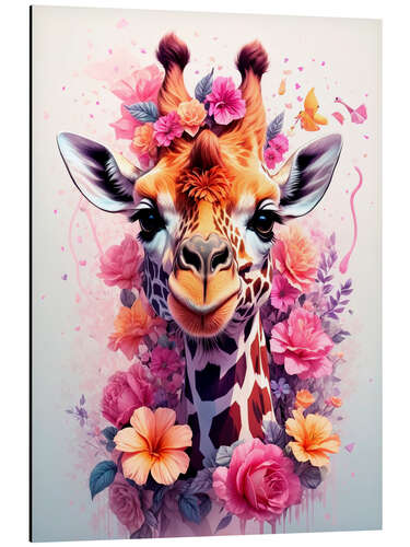 Quadro em alumínio Floral Giraffe