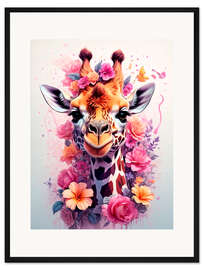 Gerahmter Kunstdruck Florale Giraffe