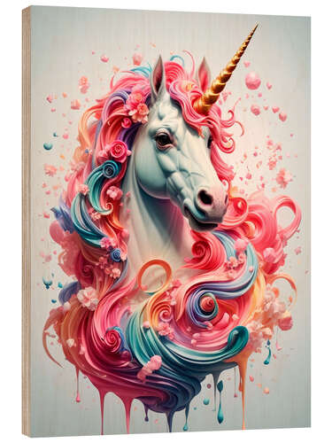 Cuadro de madera Multicoloured Unicorn