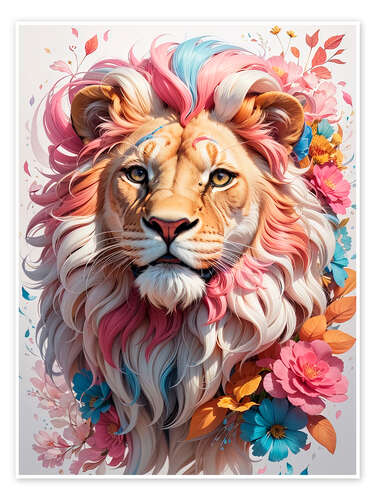 Poster Floral Lion I