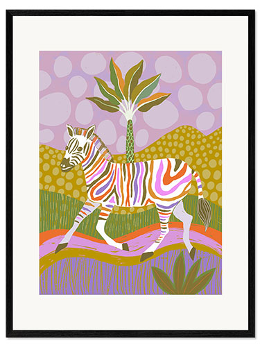 Ingelijste kunstdruk Rainbow Zebra