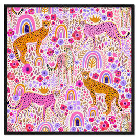 Gerahmter Kunstdruck Gepard in einem Regenbogengarten