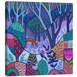 Stampa su tela Deer in Patchwork Woods