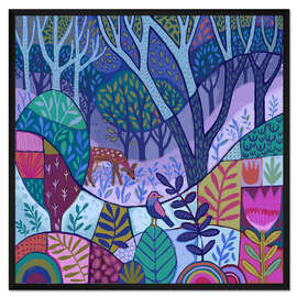 Gerahmter Kunstdruck Hirsche im Patchwork-Wald