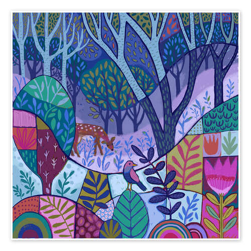 Poster Deer in Patchwork Woods