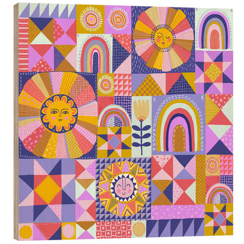 Wood print Sunshine Patchwork Quilt