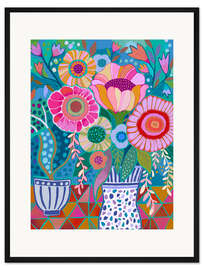 Gerahmter Kunstdruck Üppige Blumen in einer Vase