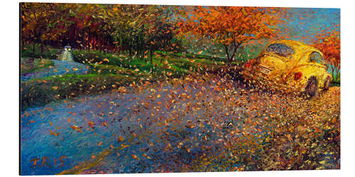 Alumiinitaulu Vintage Car And Autumn Leaves