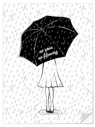 Selvklebende plakat No Rain, No Flowers