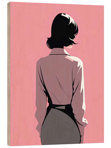 Wood print Back View of a Woman in Pink