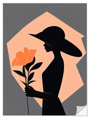 Selvklebende plakat Stylized Lady with Flower