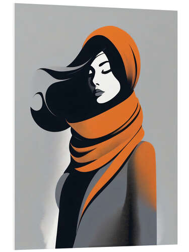 Quadro em PVC Abstract Woman in Orange Scarf