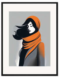 Gerahmter Kunstdruck Abstrakte Frau im Orangefarbenen Schal