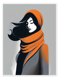 Reprodução  Abstract Woman in Orange Scarf - Gradient Grooves