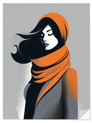 Vinilo para la pared Abstract Woman in Orange Scarf