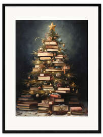 Ingelijste kunstdruk Christmas Tree Books