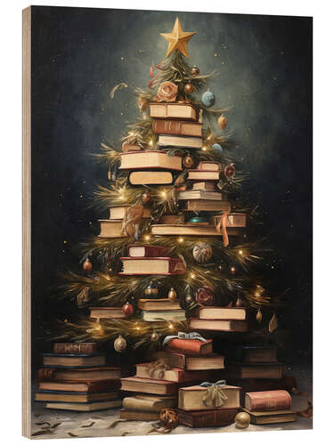 Wood print Christmas Tree Books