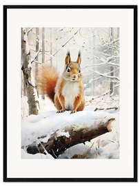 Innrammet kunsttrykk Squirrel in Winter Forest