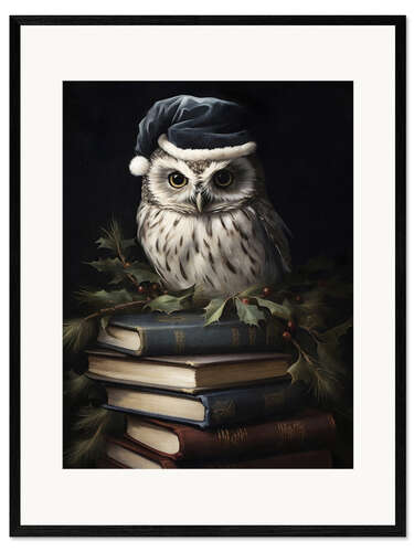 Framed art print White Owl on Books