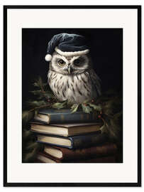 Framed art print White Owl on Books