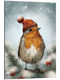 Quadro em alumínio Christmas Bird Robin