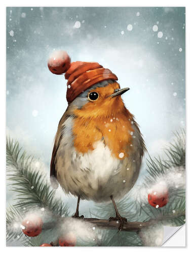 Selvklebende plakat Christmas Bird Robin