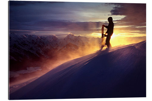 Quadro em plexi-alumínio Snowboarders in a Snowstorm