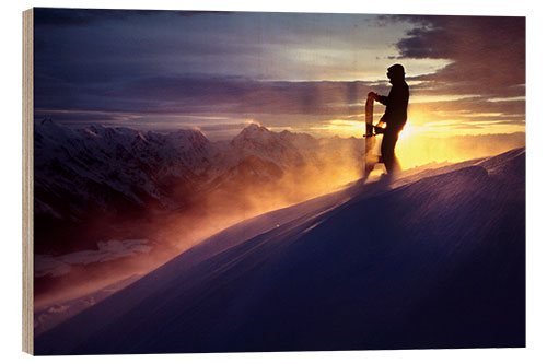 Holzbild Snowboarder im Schneesturm