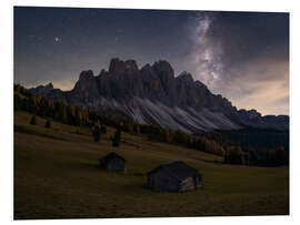 Foam board print Milkyway behind the Geisleralm in the Italian Dolomites