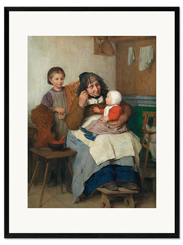 Framed art print Grandmother Spooning the Soup to Grandchild