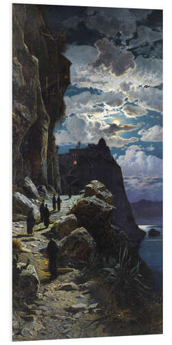 Print på skumplade Monks Walking to the Mountain Monastery of Athos, Hermann Corrodi