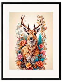 Plakat artystyczny premium w ramie Floral Deer