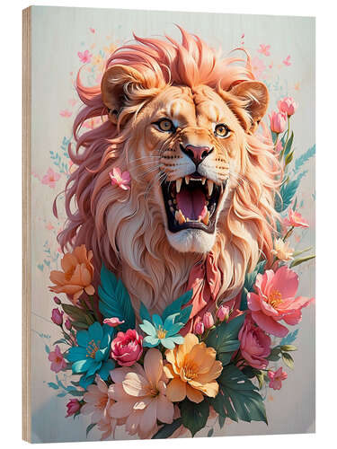 Hout print Floral Lion II