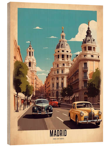 Holzbild Madrid Reiseplakat