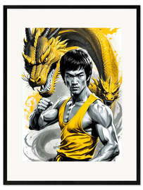 Impresión de arte enmarcada Bruce Lee Yellow Dragon